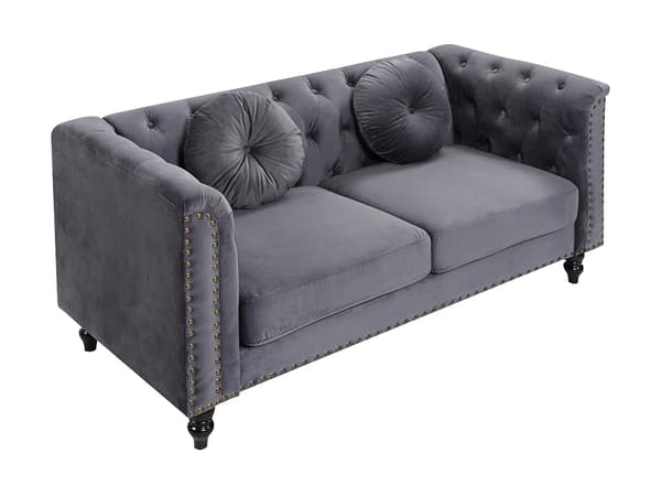 Vente-unique - 2-sits soffa i sammet - Mörkgrå - TURNER