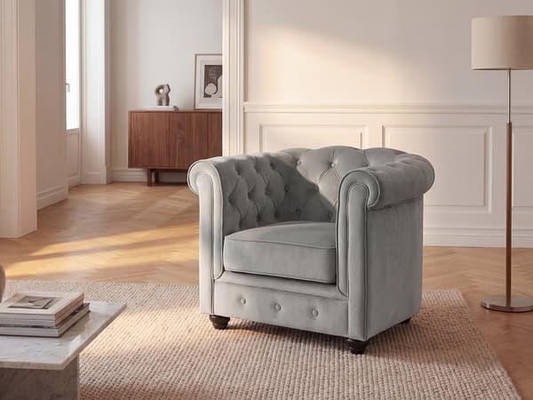Vente-unique - Fåtölj CHESTERFIELD - Ljusgrå sammet