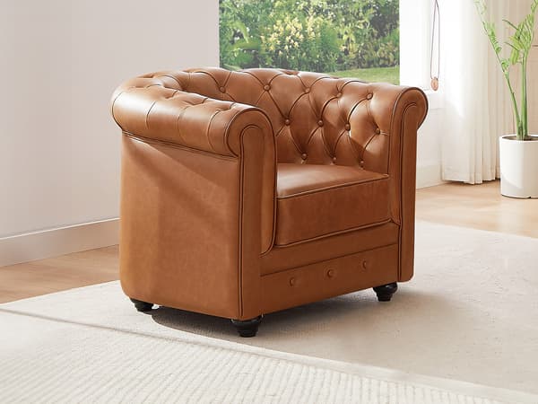 Vente-unique - Chesterfield kamelfärgad fåtölj i oxskinn