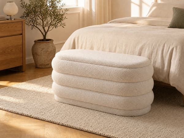 Vente-unique - Sittbänk med förvaring - Bouclé-tyg - Vit - ECAMBI