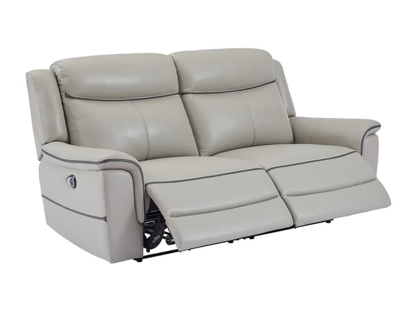 Vente-unique - 3-sits elektrisk reclinersoffa i ljusgrått läder ADELIO