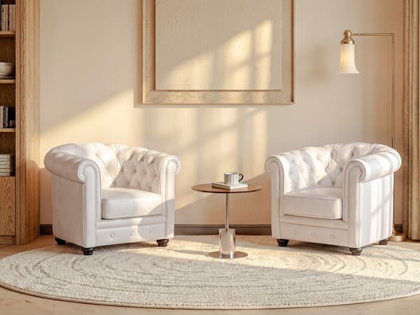 Vente-unique - Set med 2 fåtöljer i läderimitation CHESTERFIELD - Vit