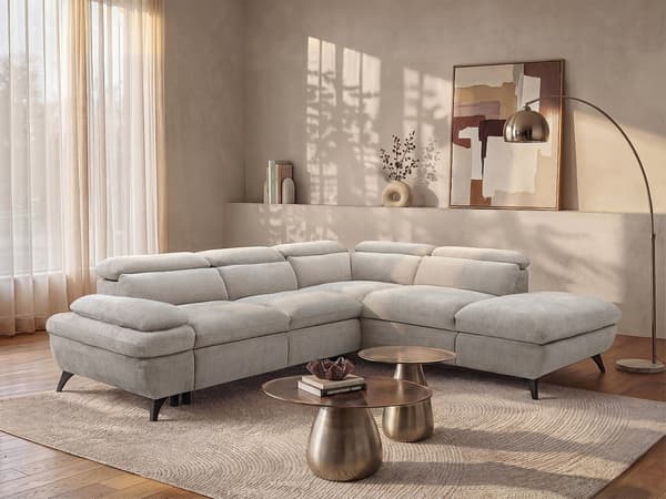 Vente-unique - Högervänd bäddsoffa i texturerat beige tyg SURDELI