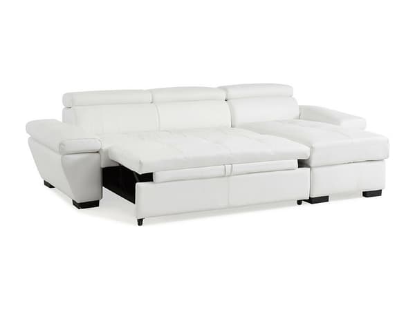 Vente-unique - Hörnbäddsoffa högerställd i vit läder JONOVA