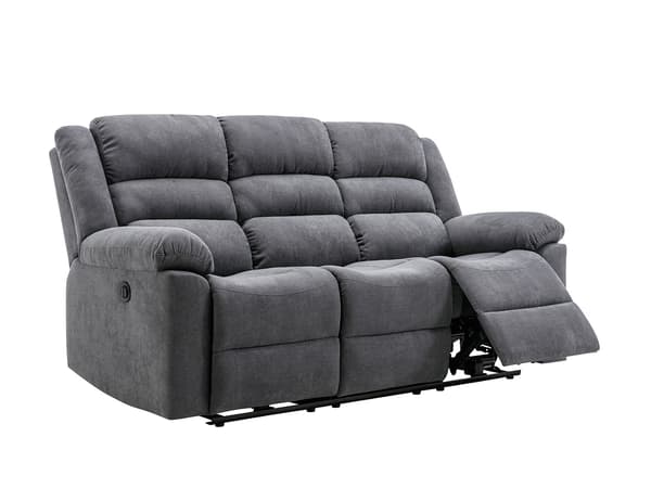 Vente-unique - Elektriskt 3-sits reclinersoffa och fåtölj grått tyg BUROLO