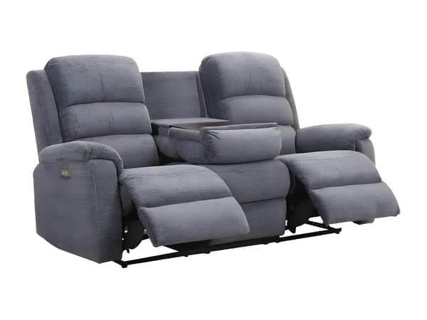 Vente-unique - Elektrisk reclinersoffa 3-sits med bord i grått tyg NEVERS