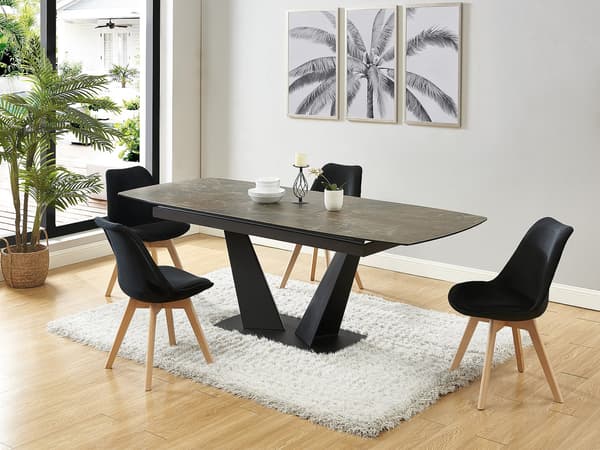 Vente-unique - Set om 6 stolar i sammet och bok - Svart - JODY