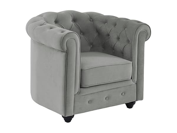 Vente-unique - 3-sits 2-sitssoffa och en fåtölj i ljusgrått sammet CHESTERFIELD
