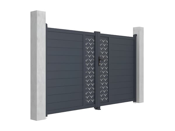 Vente-unique - Svänggrind i aluminium halvt solid med mönster L305 x H181 cm antracitgrå GREGOR