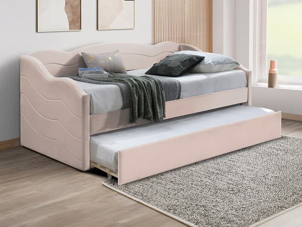 Vente-unique - Utdragbar bäddsoffa 2 x 90 x 190 cm - Sammet - Rosa - LENVIA