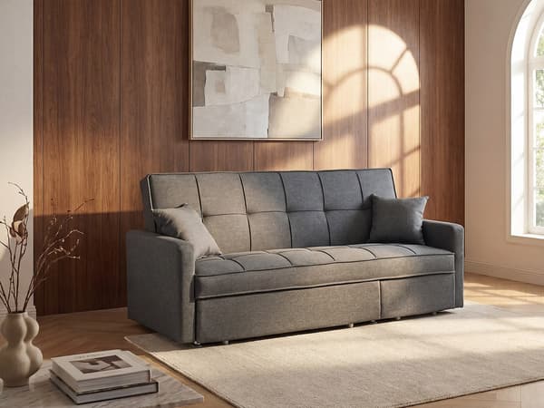 Vente-unique - 3-sitssoffa bäddsoffa i grått tyg CANETTI