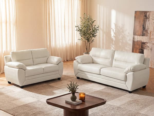 Vente-unique - 3-sitssoffa och 2-sitssoffa i läderimitation MANOA - Vit