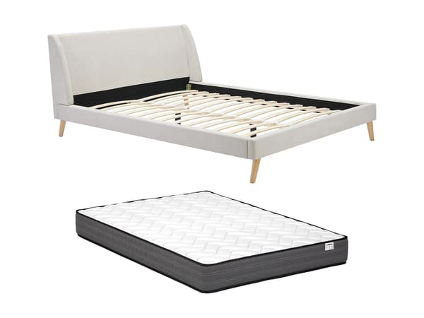 Vente-unique - Säng 160 x 200 cm - Tyg - Beige + Madrass - BENEDICTE