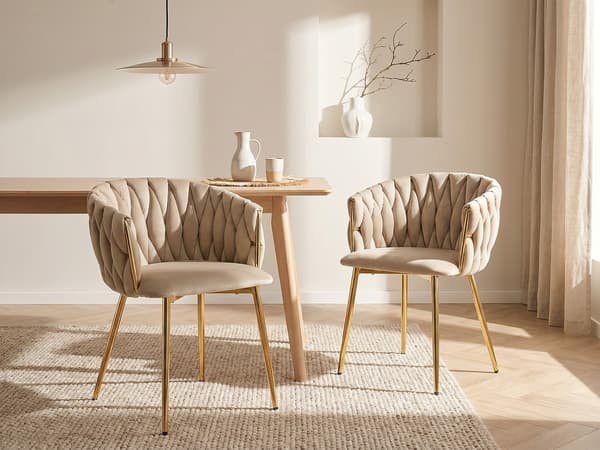 Vente-unique - Set med 6 stolar med armstöd beige sammet och guldfärgad ELEGANO
