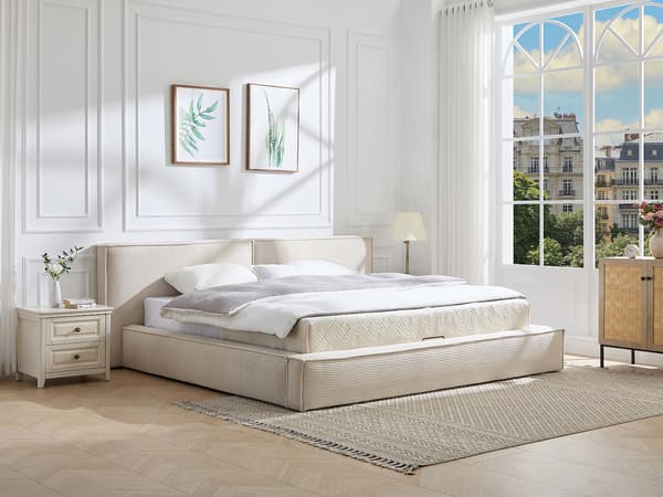 Vente-unique - Sängförvaring 180 x 200 cm – Manchester sammet – Beige - TAVESO