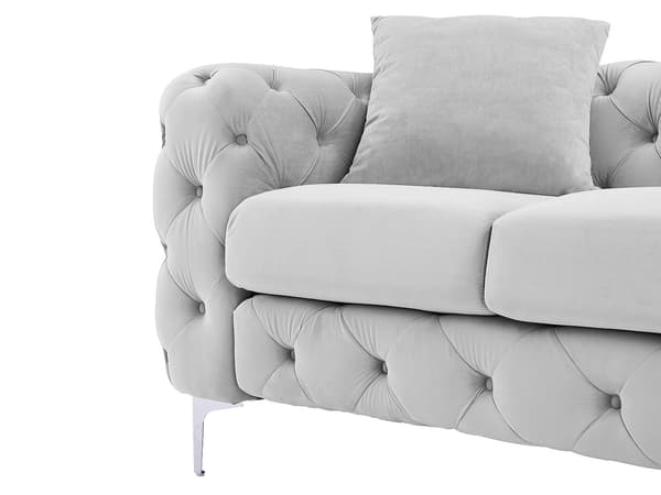 Vente-unique - EDWINA 3-sits Chesterfield-soffa i ljusgrå sammet