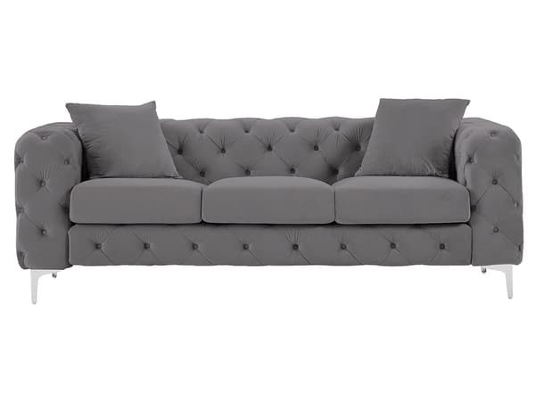 Vente-unique - 3-sits soffa och fåtölj i sammet, mörkgrå EDWINA