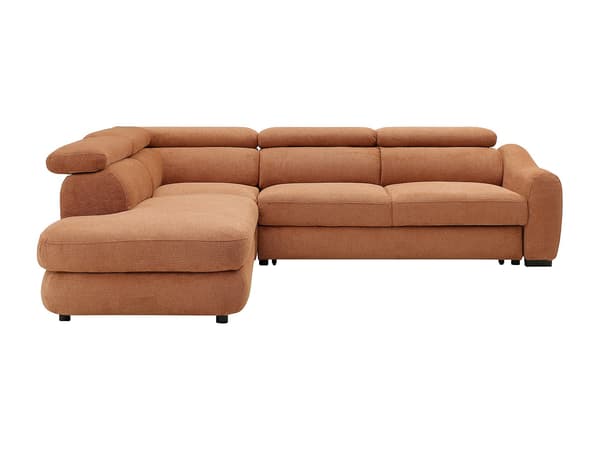 Vente-unique - Vänstervänd hörnbäddsoffa i texturerat tyg - Terrakotta BESEMA
