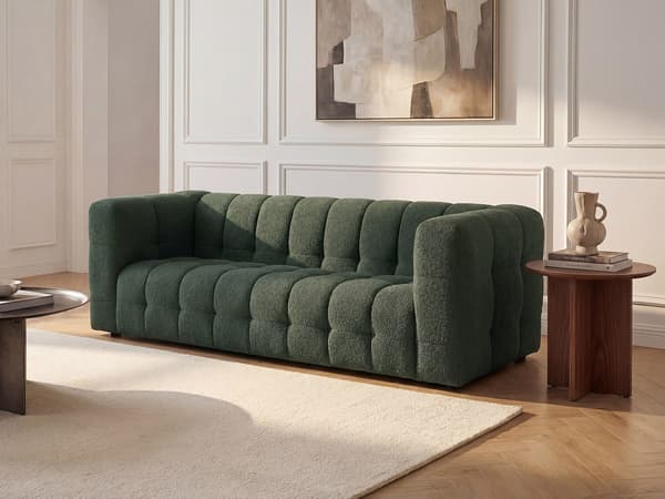 Vente-unique - 3-sitssoffa i grönt bouclétyg LERICI