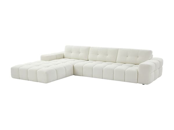 Vente-unique - Vänstervändvänd soffa i vitt bouclé-tyg SOPELANA