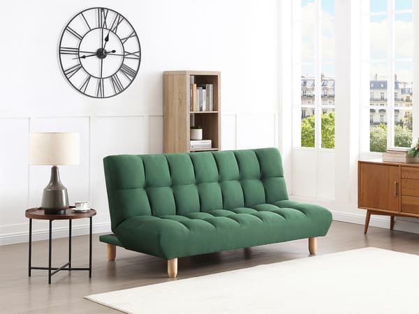Vente-unique - 3-sits bäddsoffa med klicklack-funktion i grönt tyg ESTEBAN
