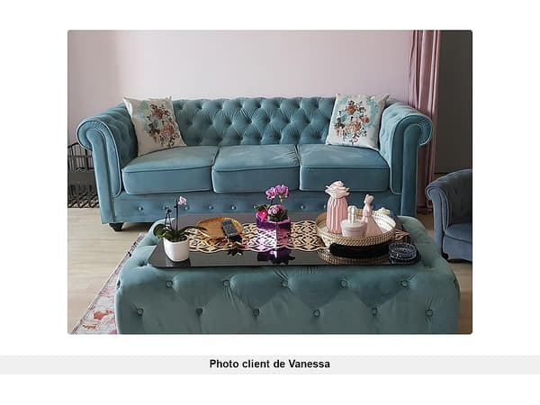 Vente-unique - 3-sitssoffa CHESTERFIELD - Pastellblå sammet