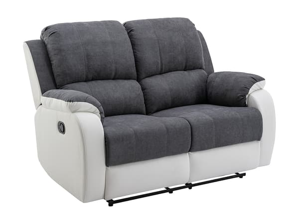 Vente-unique - 2-sits reclinersoffa i mikrofiber och läderimitation i grått och vitt BRODY