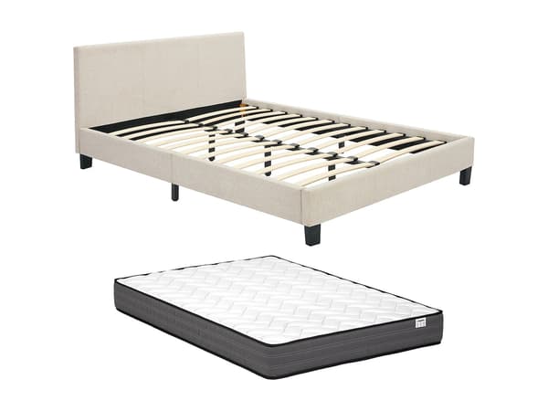 Vente-unique - Säng 140 x 190 cm - Tyg - Beige + Madrass - CORNELIUS II