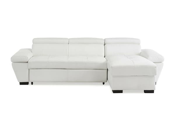 Vente-unique - Hörnbäddsoffa högerställd i vit läder JONOVA