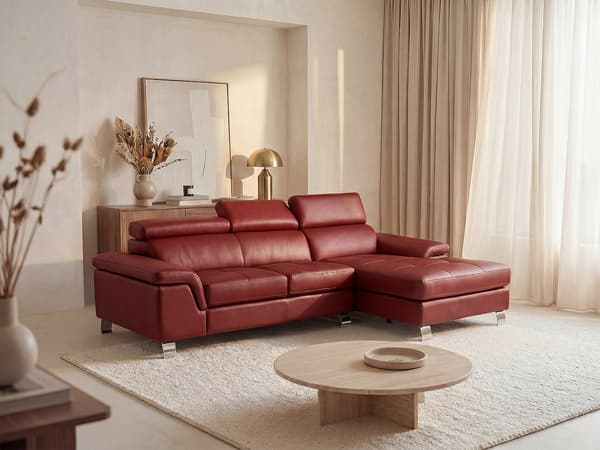 Vente-unique - MISHIMA lädersoffa med divan - Röd - Högervänd