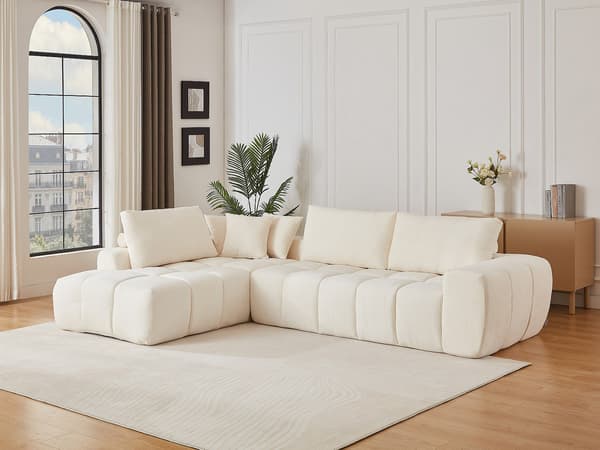 Vente-unique - Vänstervänd textilsoffa i beige LAVEZO