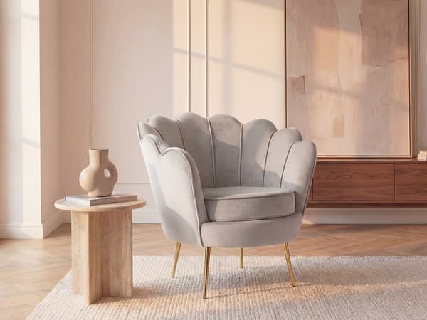 Vente-unique - DANDELION taupe sammetsskalfåtölj
