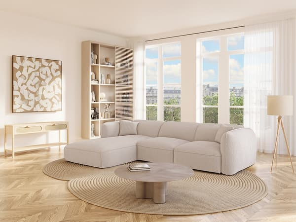 Vente-unique - Beige Vänstervändvänd tygsoffa CAMILIO från Maison Céphy