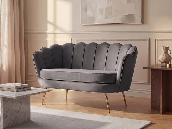 Vente-unique - 2-sits snäcksoffa i brungrå sammet DANDELION