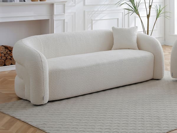 Vente-unique - 3-sitsig soffa i vitt bouclétyg -  LAPIOTA från Maison Céphy