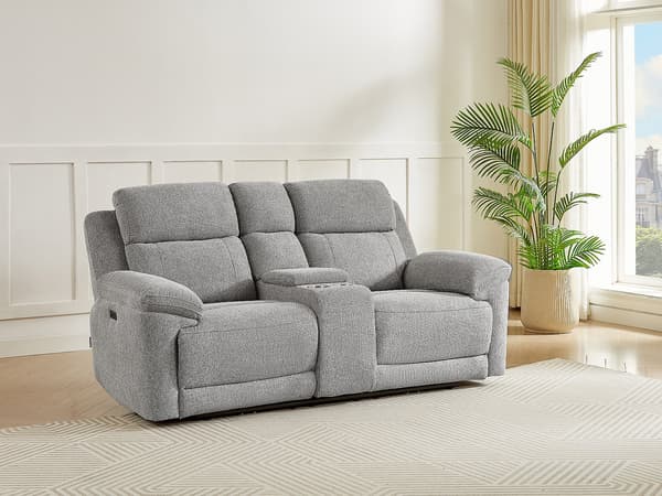 Vente-unique - 2-sits soffa med elektrisk relaxfunktion och bricka i melerat grått tyg KELUNO