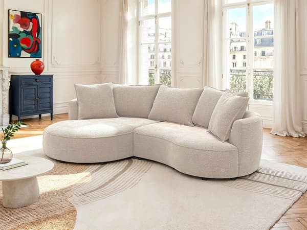 Vente-unique - Vänsterställd soffa i taupe chenilletyg CEPRANO från Maison Céphy