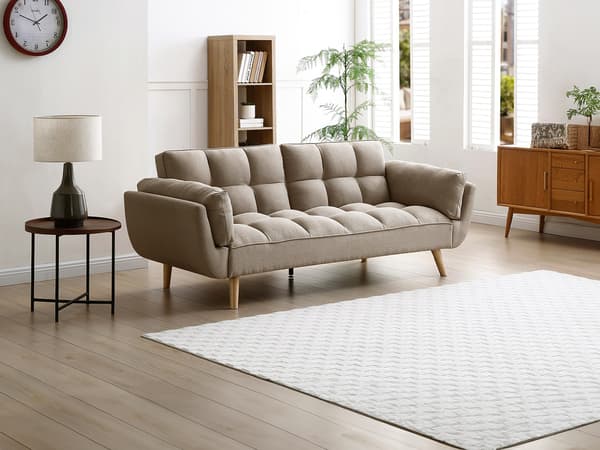 Vente-unique - LOELINE 3-sits bäddsoffa med klick-klack-mekanism i beige tyg