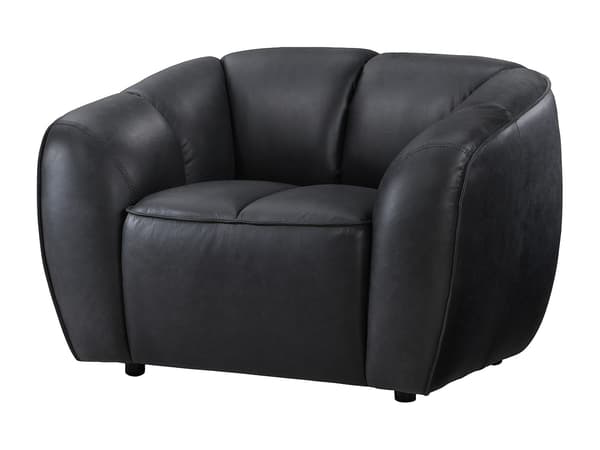 Vente-unique - 3-sitsig soffa, 2-sitsig soffa och fåtölj i svart läder PRADONI