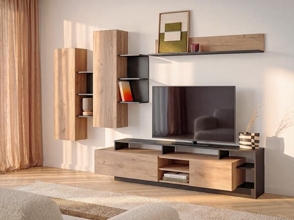Vente-unique - TV-möbel med förvaring i natur och antracitgrå IDESIA
