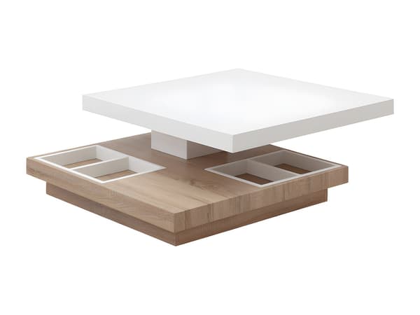 Vente-unique - Soffbord med vridbar bordsskiva i vitlackerad MDF och ek FAUSTO II