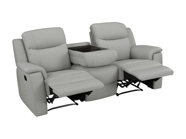 Vente-unique - 3-sits reclinersoffa EVASION i läder - Ljusgrå