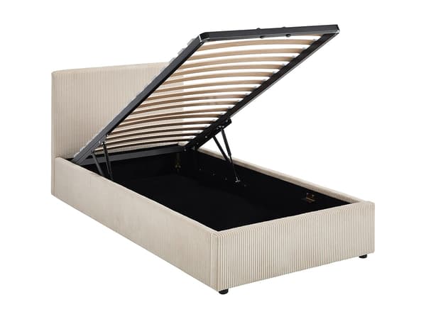 Vente-unique - Säng med förvaring 90 x 190 cm - Ribbad sammet - Krämvit - VALME
