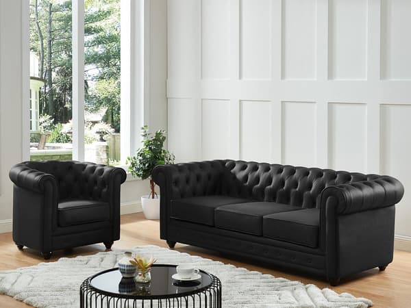 Vente-unique - Fåtölj i buffelläder CHESTERFIELD – Svart