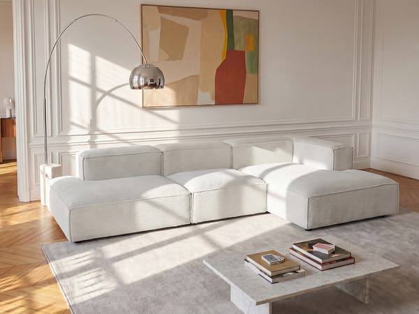 Vente-unique - Modulär öppen hörnsoffa i beige manchester RUZOLO