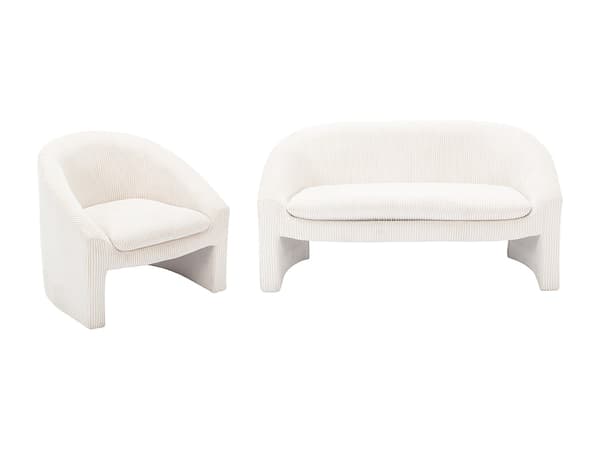 Vente-unique - 2-sits soffa och fåtölj i krämfärgad manchester OSSANA