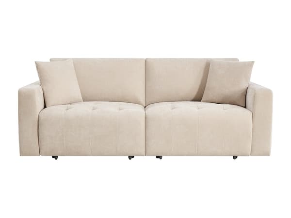 Vente-unique - 3-sitssoffa med elektriskt skjutbart säte i beige tyg DIMARIAS