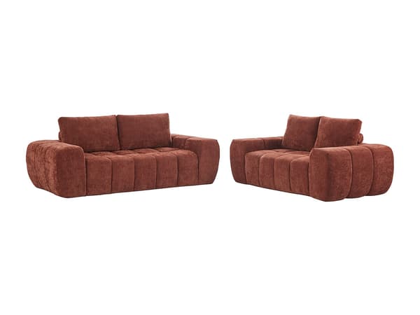 Vente-unique - Soffa 3-sits och 2-sits i texturerat tyg - Terrakotta BENAFO