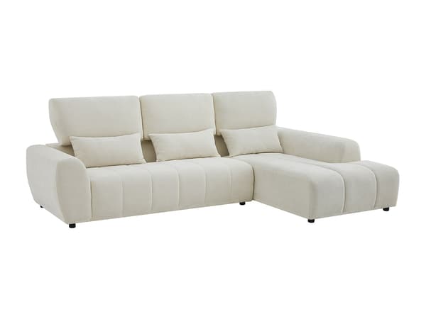 Vente-unique - Höger vinkelformad soffa med uppfällbart ryggstöd i beige texturerad textil FABARTO