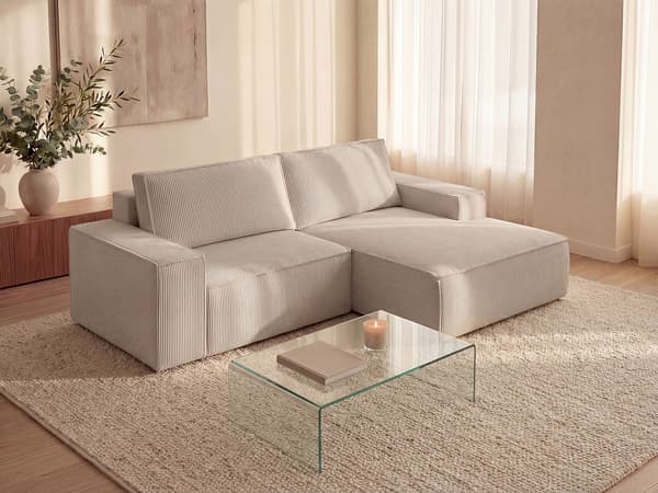 Vente-unique - Liten bäddsoffa högerställd beige manchester AMELIA